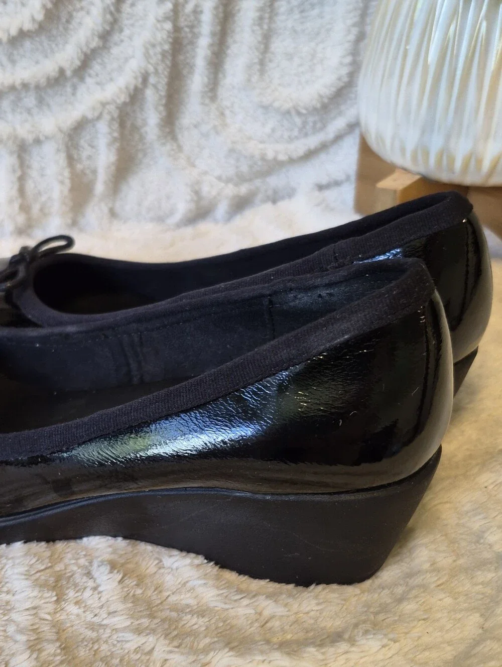 Aerosoles Tema Wedge Ballet Shoes Slip-On Black Patent Bow Detail Comfort Sz 8.5